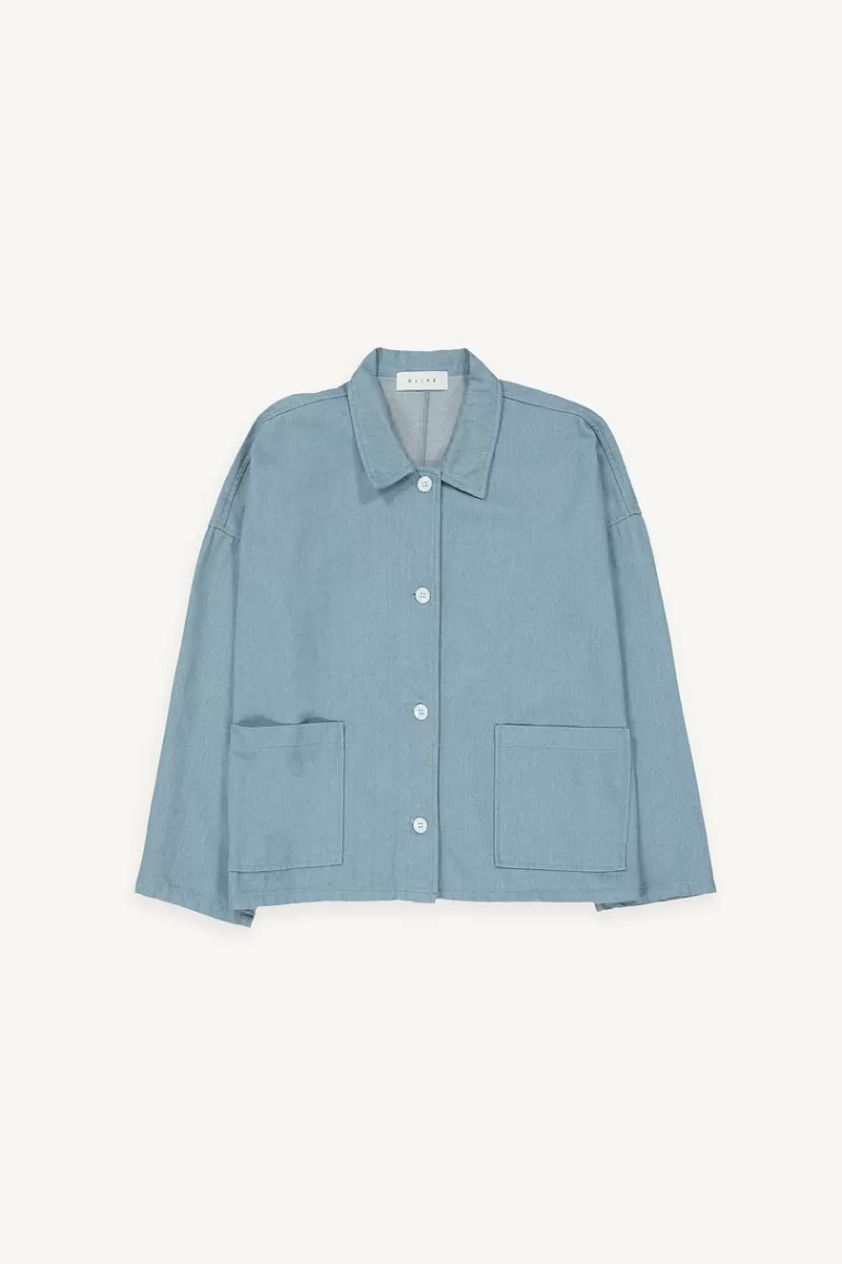 Women Olive Clothing Tomo Boyfit Denim Jacket, Light Blue