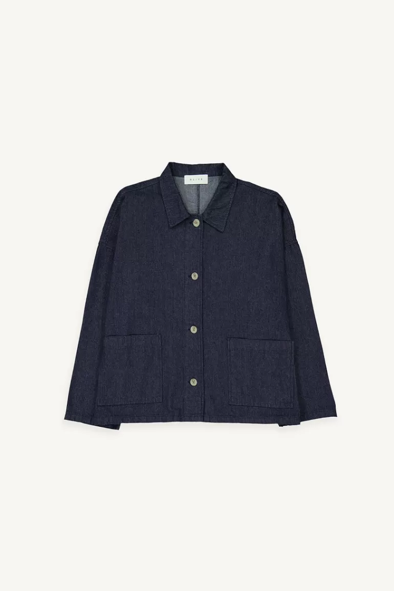Women Olive Clothing Tomo Boyfit Denim Jacket, Mid Blue