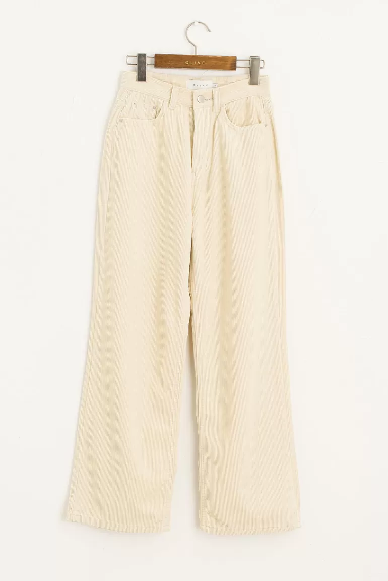 Women Olive Clothing Tomo Colour Cord Pants, Beige
