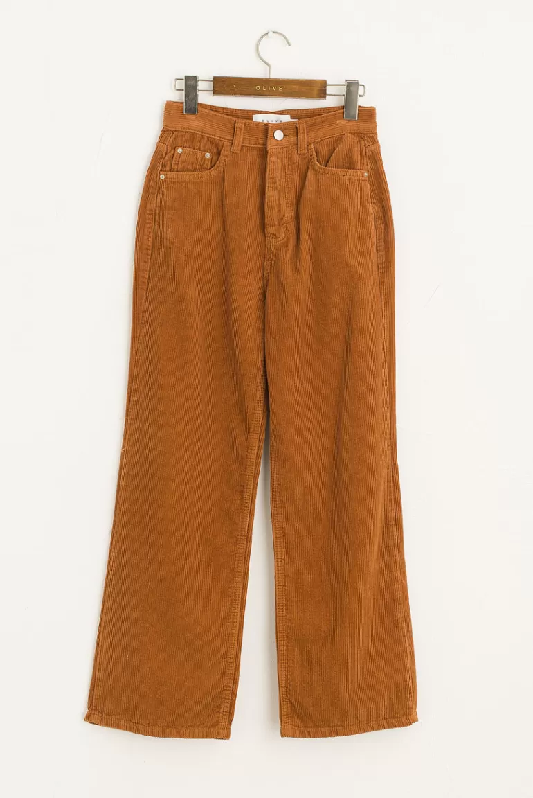 Women Olive Clothing Tomo Colour Cord Pants, Brown