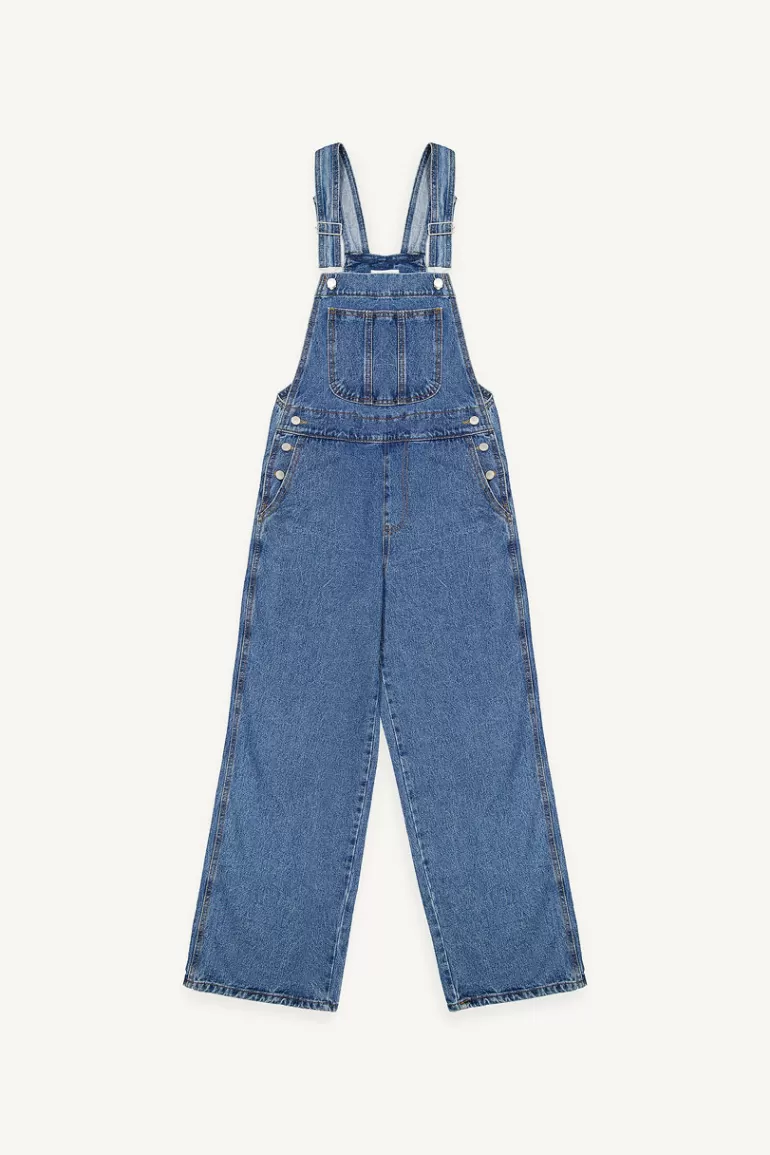 Women Olive Clothing Tomo Denim Dungarees, Mid Blue