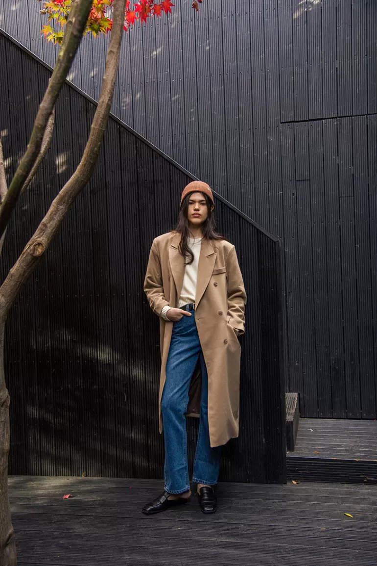 Women Olive Clothing Tomo Double Light Weight Coat, Sand