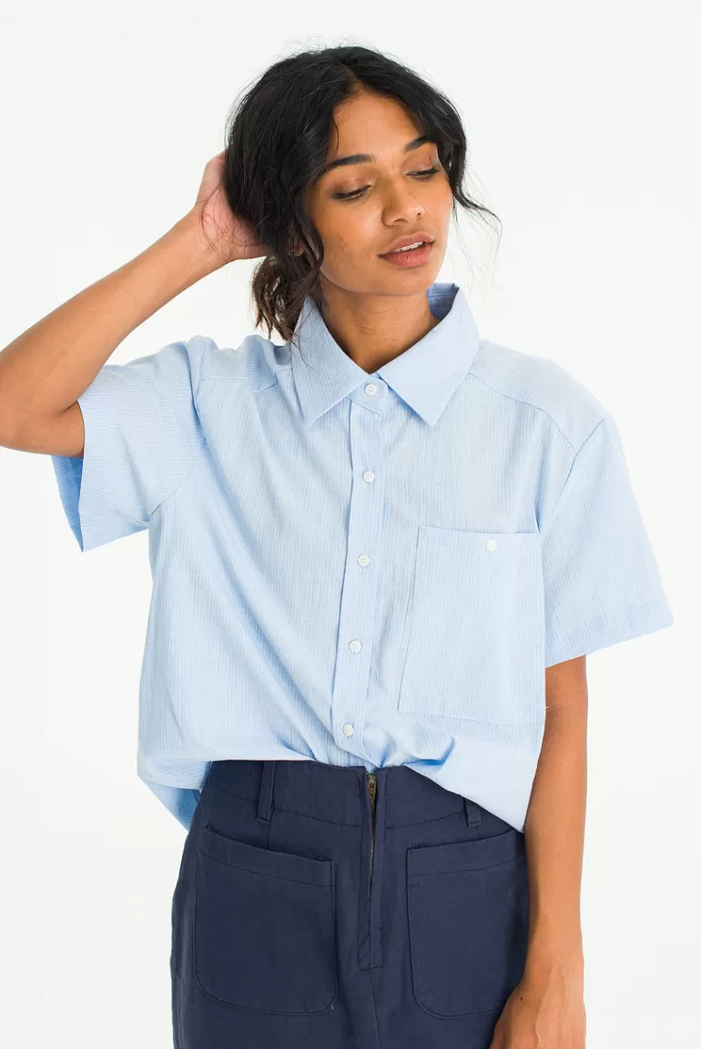 Women Olive Clothing Tomo Short Sleeve Shirt, Blue