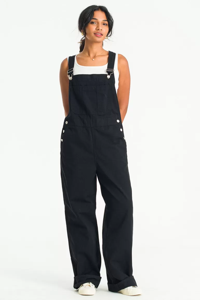 Women Olive Clothing Tomo Twill Dungarees, Black