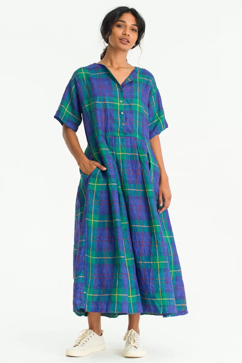 Women Olive Clothing Tomoko Check Dress, Navy