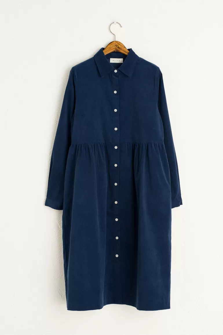 Women Olive Clothing Tomoko Cord Shirt Dress, Navy