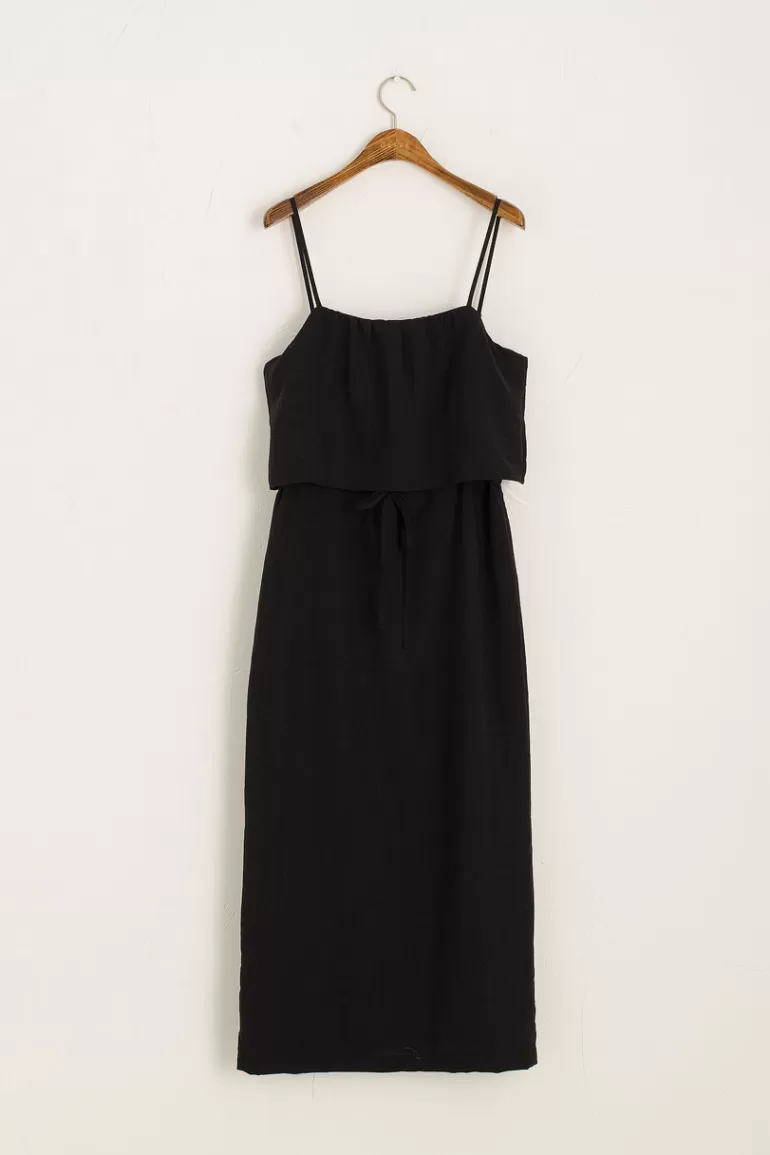 Women Olive Clothing Top Layered Slip Dress, Black