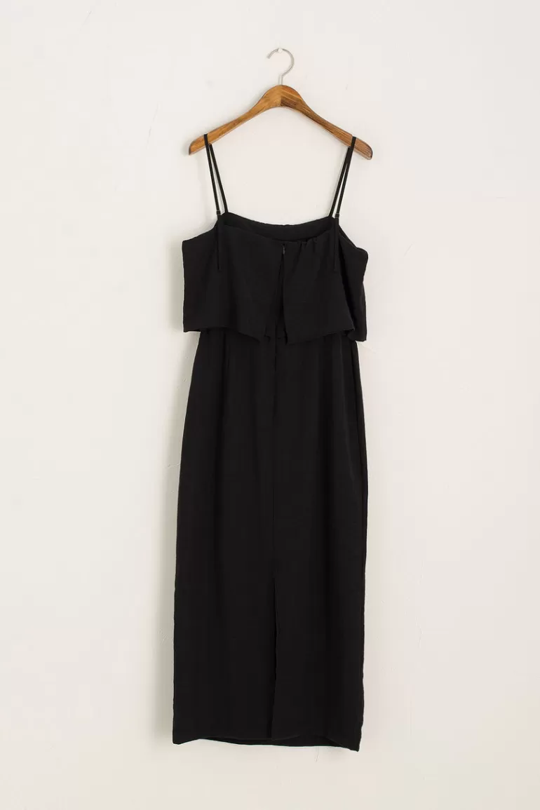 Women Olive Clothing Top Layered Slip Dress, Black