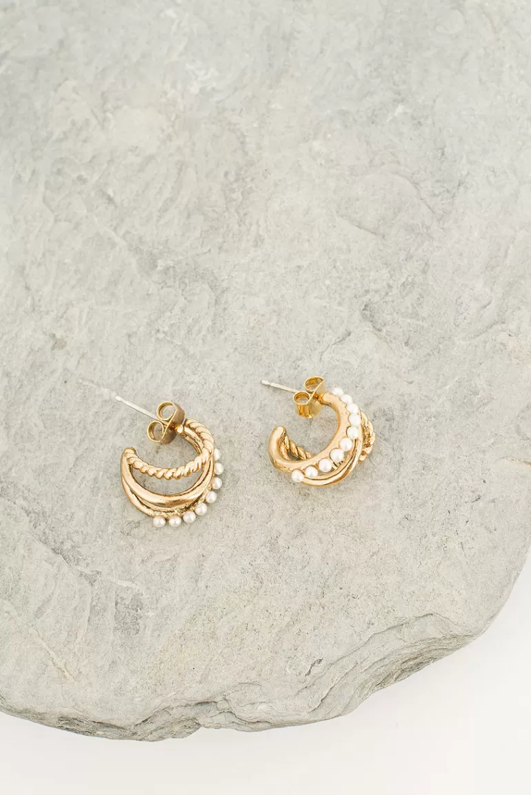 Women Olive Clothing Triple Line Earrings, Gold Plated