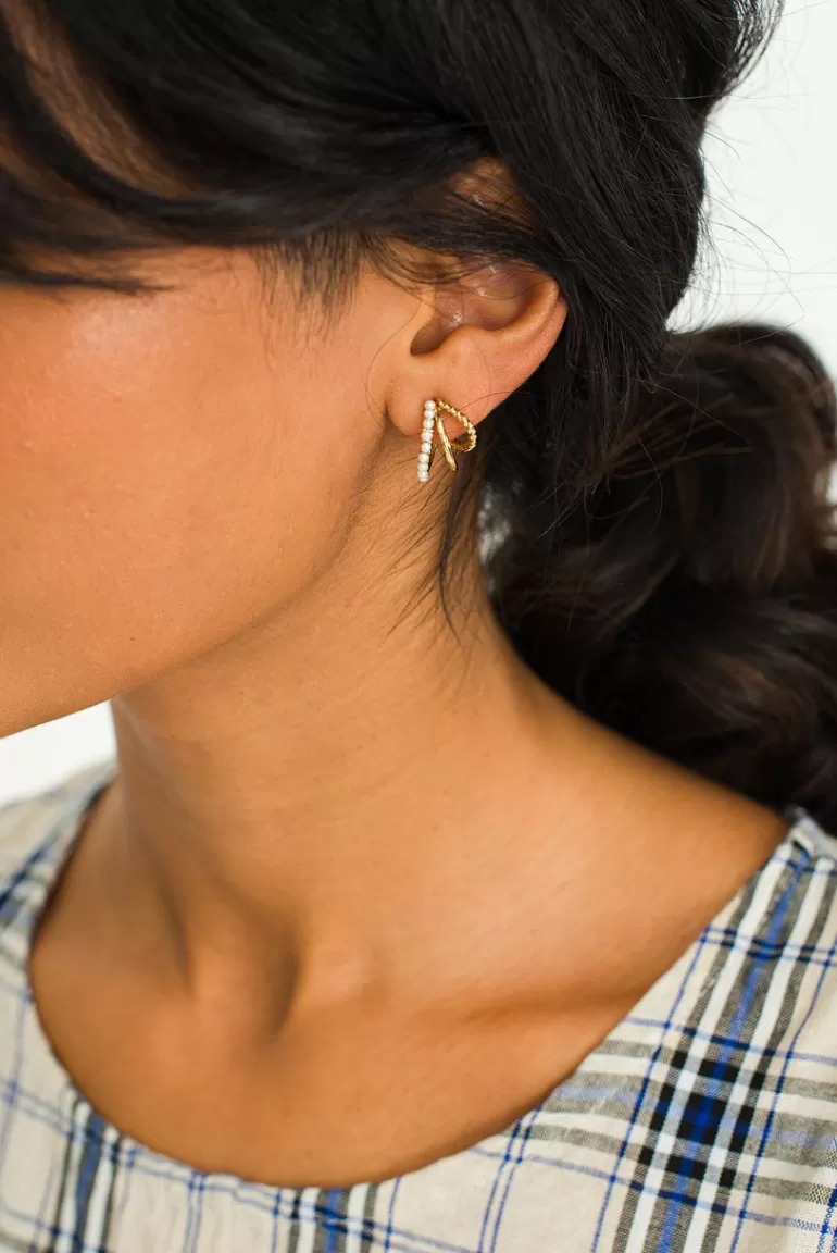 Women Olive Clothing Triple Line Earrings, Gold Plated