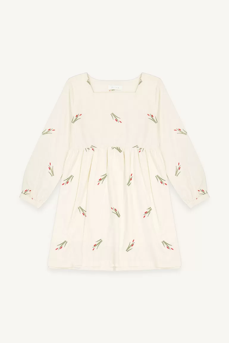 Women Olive Clothing Tulip Embroidered Dress, Ivory