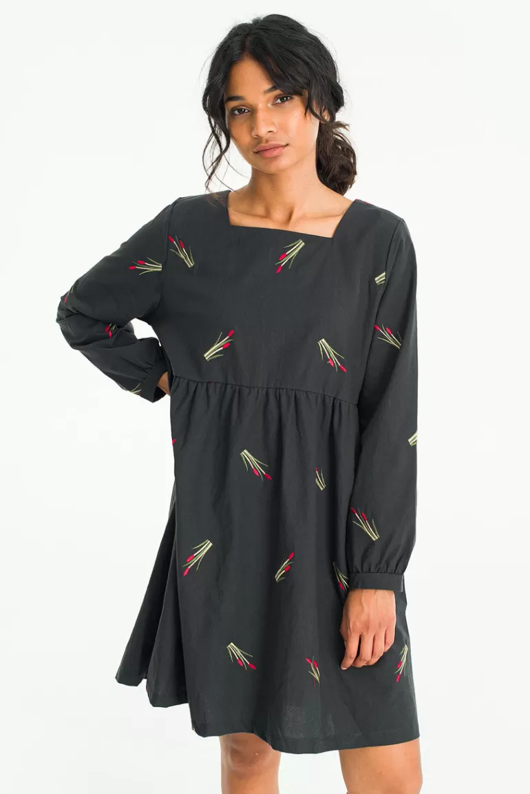 Women Olive Clothing Tulip Embroidered Dress, Slate