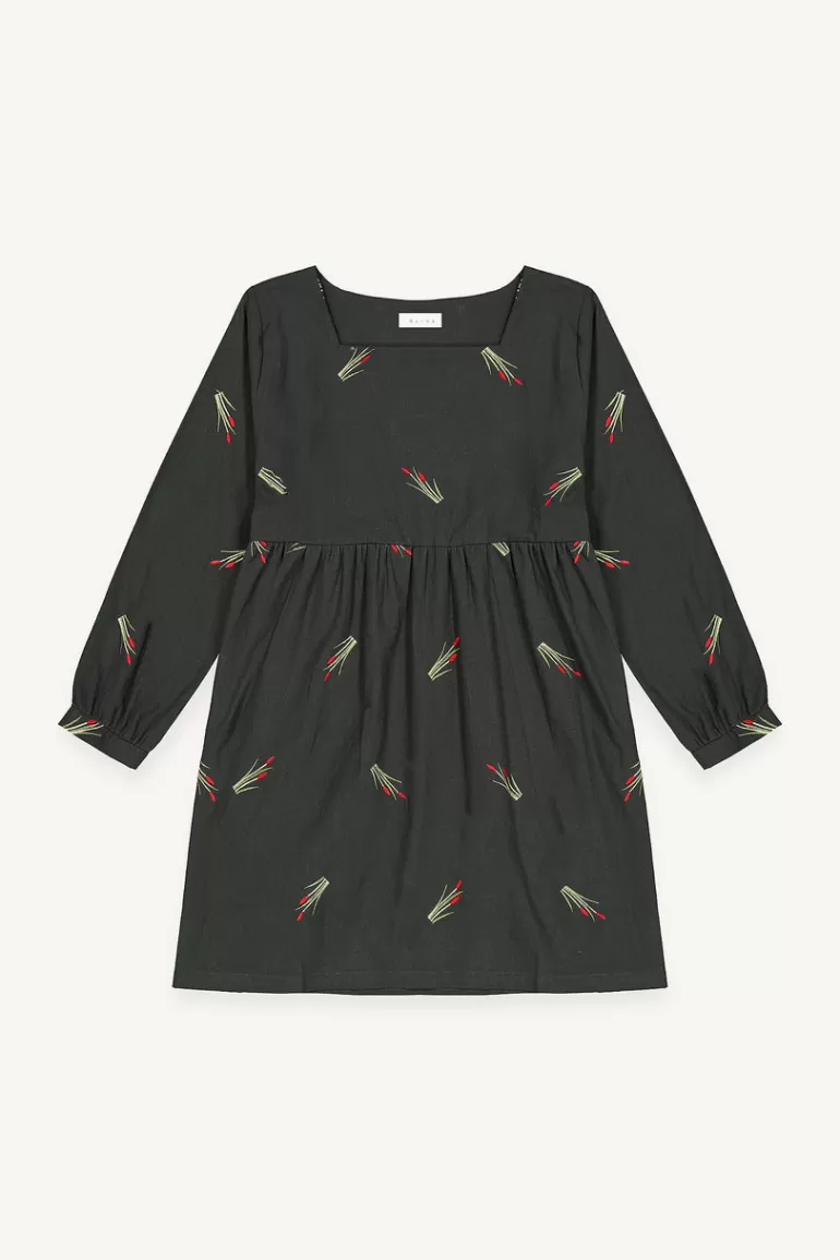 Women Olive Clothing Tulip Embroidered Dress, Slate