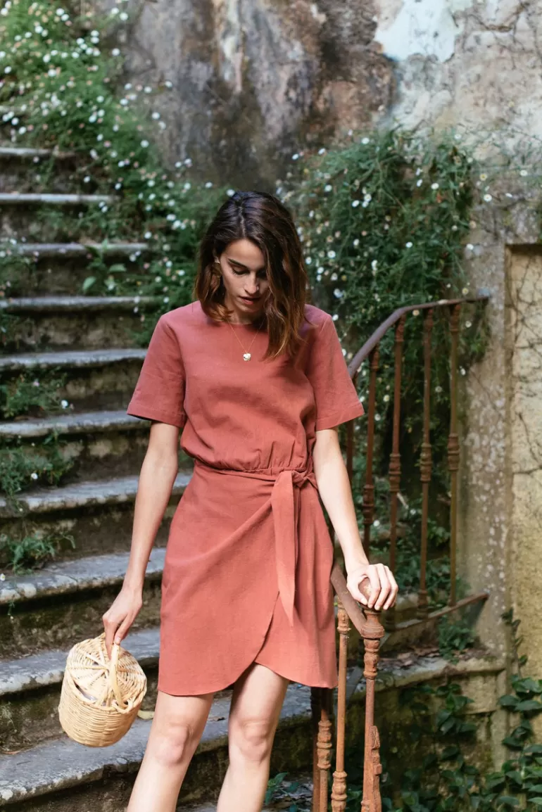 Women Olive Clothing Tulip-Shape Wrap Dress, Brick