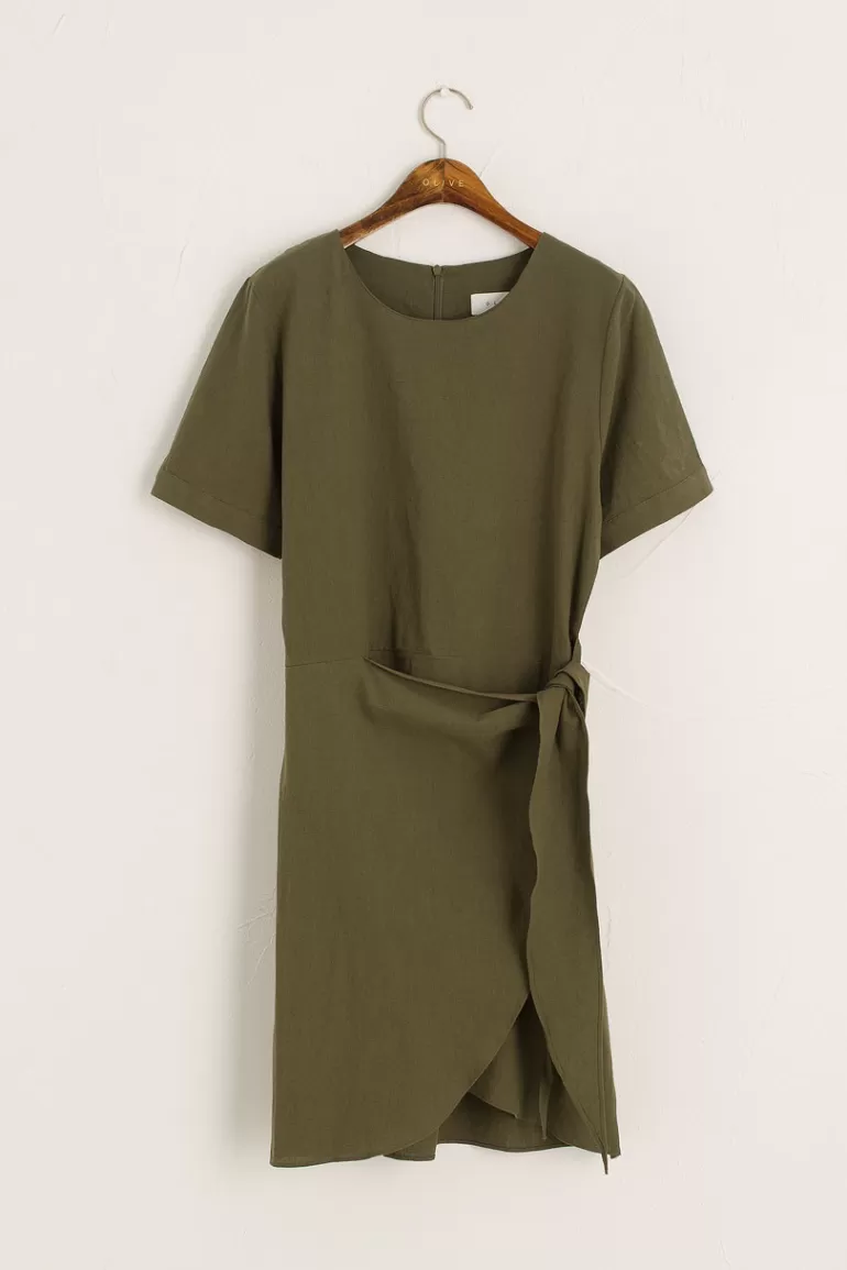 Women Olive Clothing Tulip-Shape Wrap Dress, Khaki