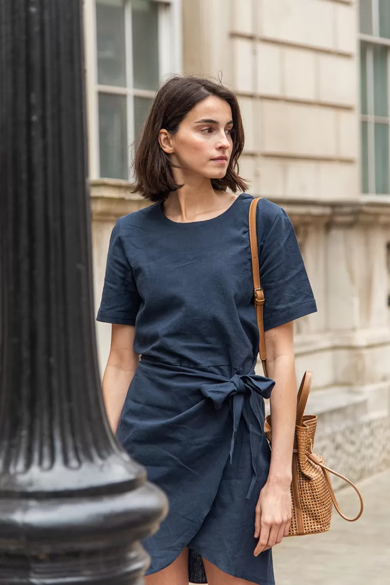 Women Olive Clothing Tulip-Shape Wrap Dress, Navy