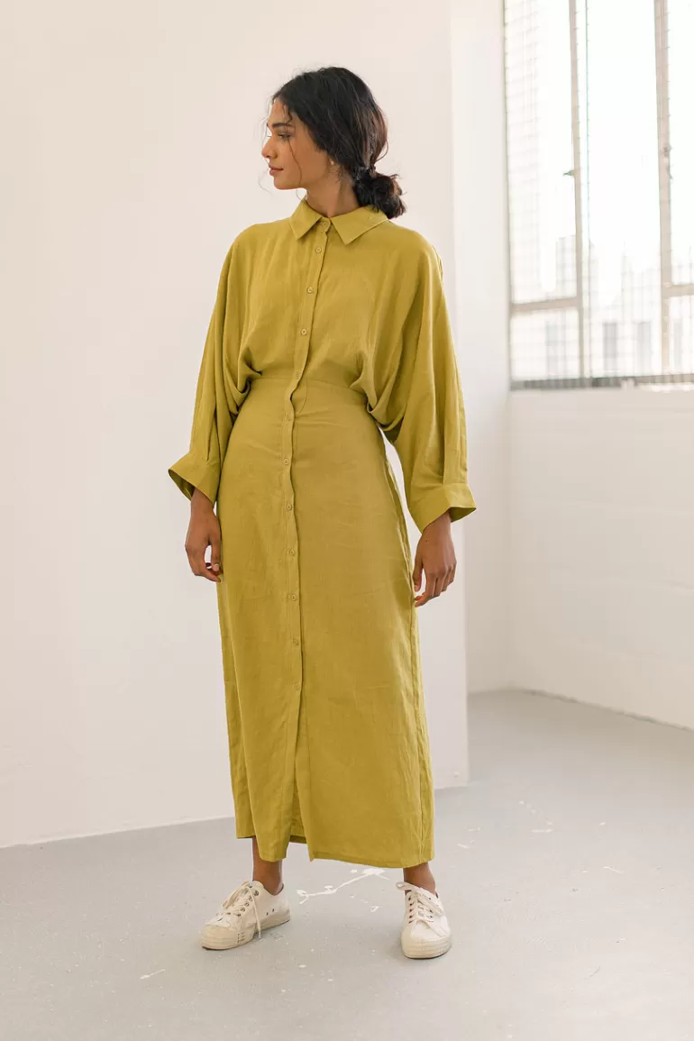 Women Olive Clothing Tusci Shirt Dress, Mustard
