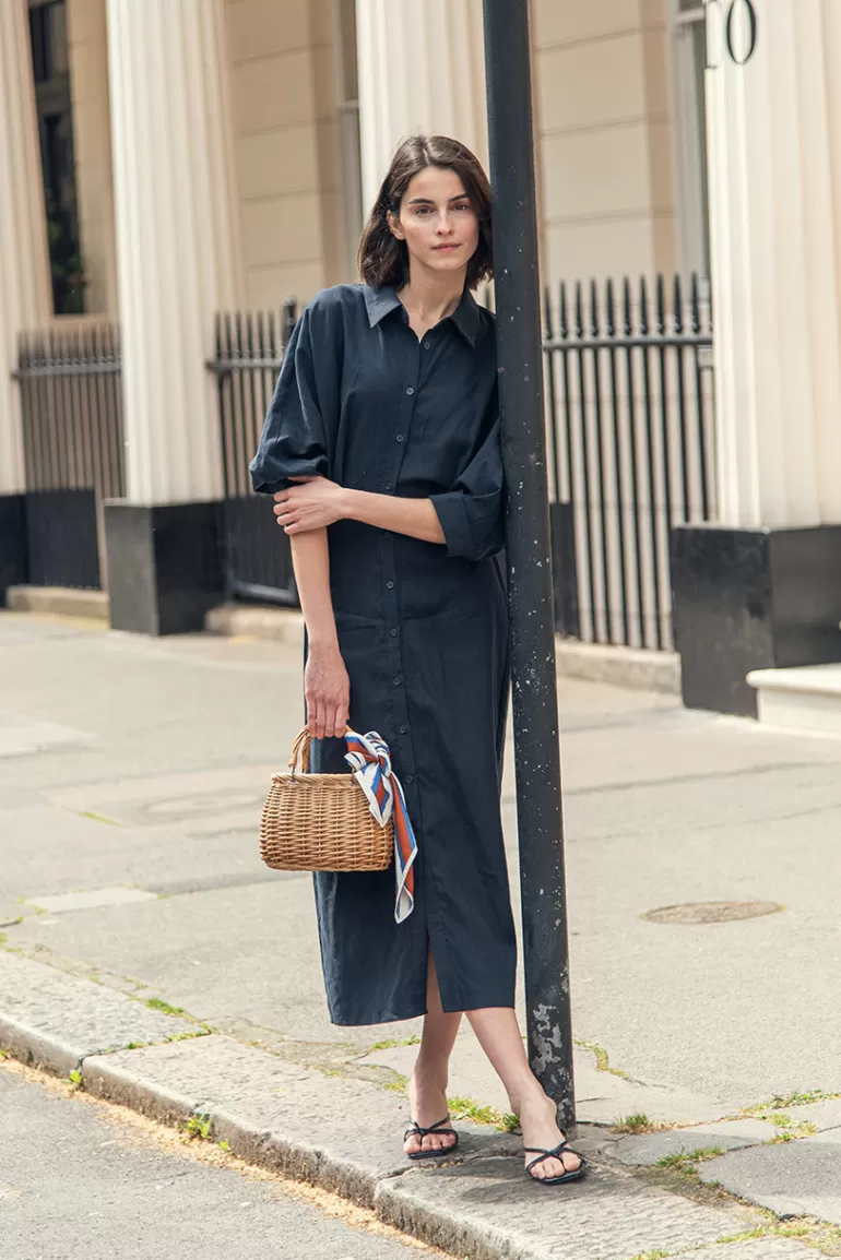 Women Olive Clothing Tusci Shirt Dress, Navy