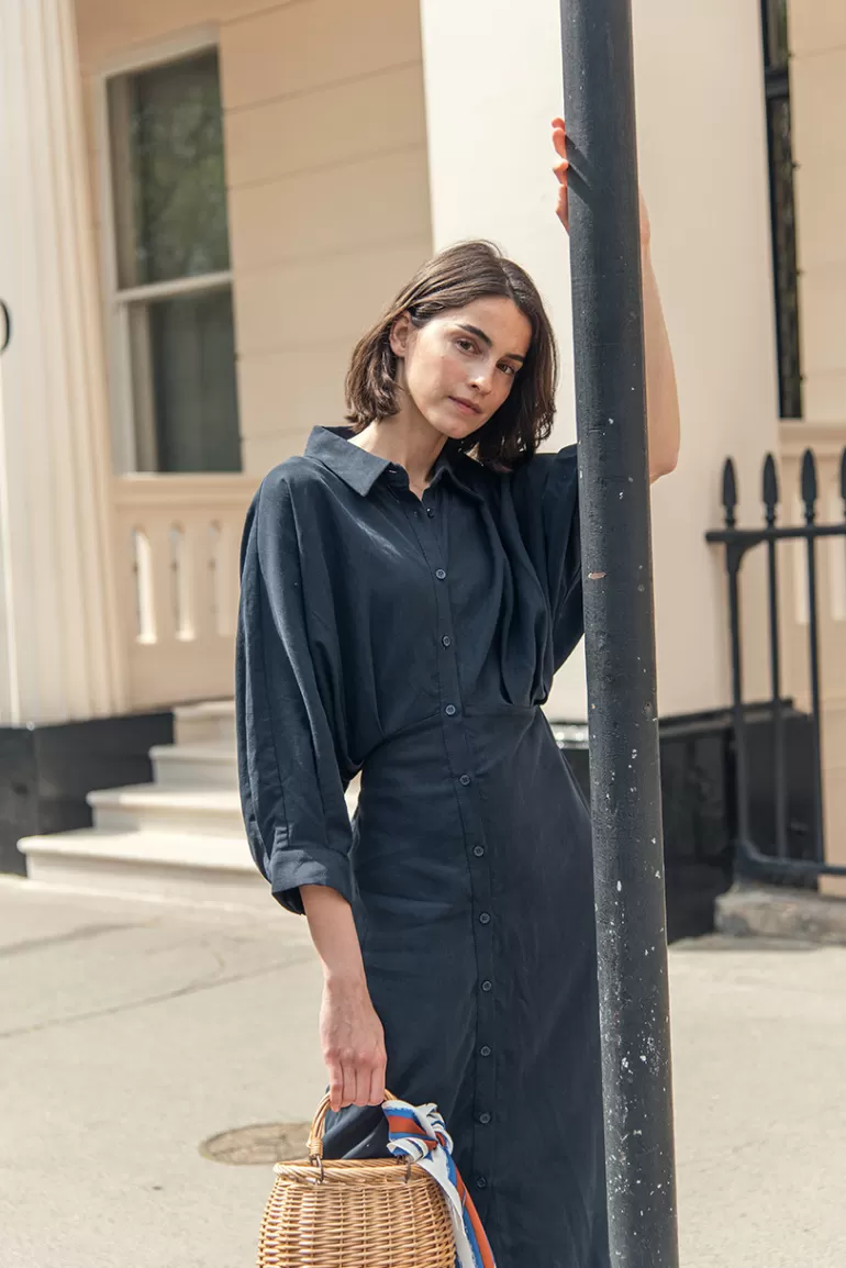 Women Olive Clothing Tusci Shirt Dress, Navy