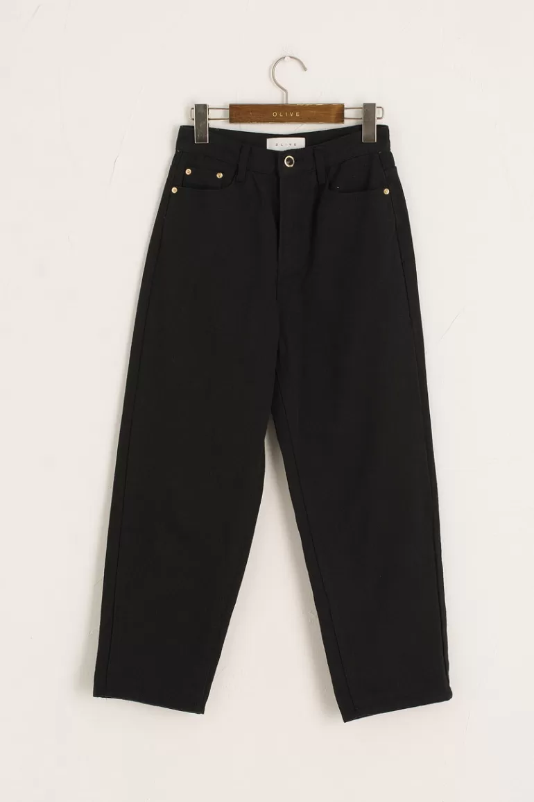Women Olive Clothing Twill Baggy Jean, Black