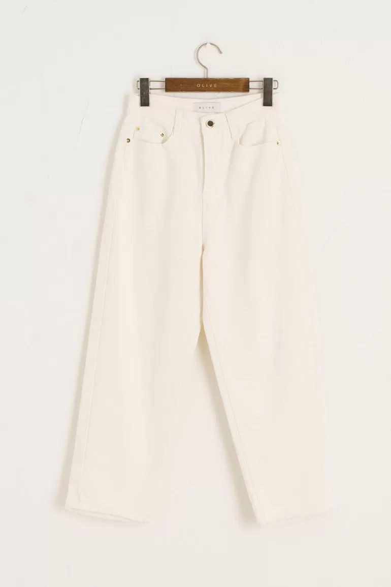 Women Olive Clothing Twill Baggy Jean, Ivory