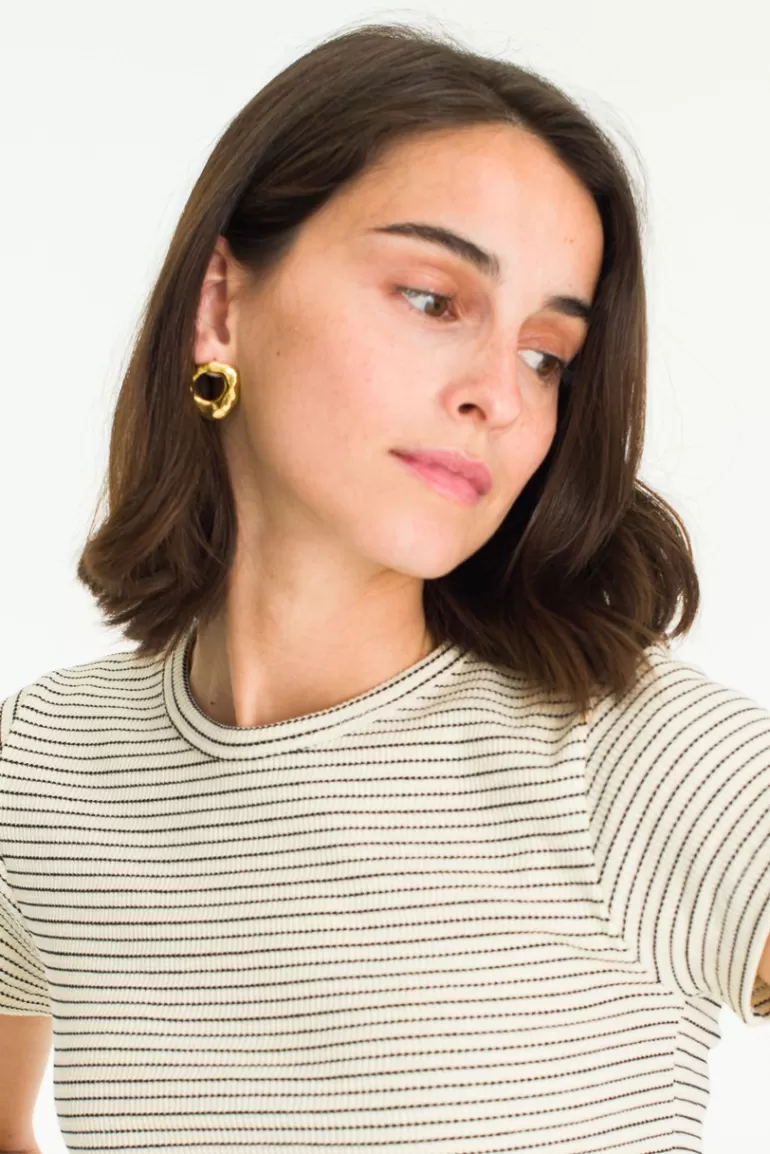 Women Olive Clothing Twist Circle Earrings, 14K Gold Plated