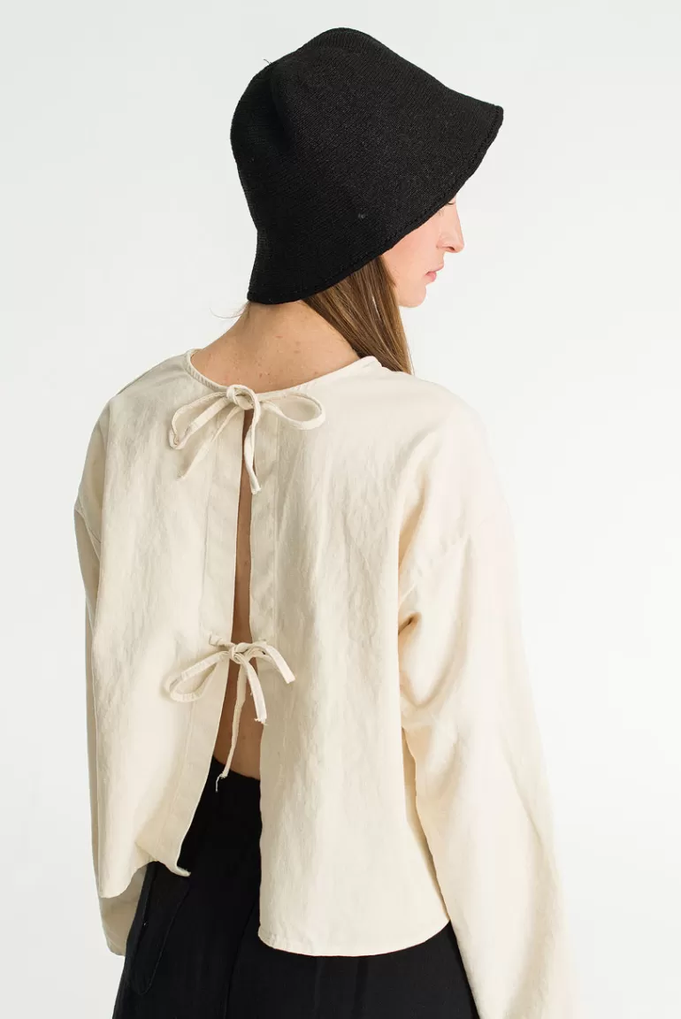 Women Olive Clothing Two Way Ribbon Blouse, Ivory