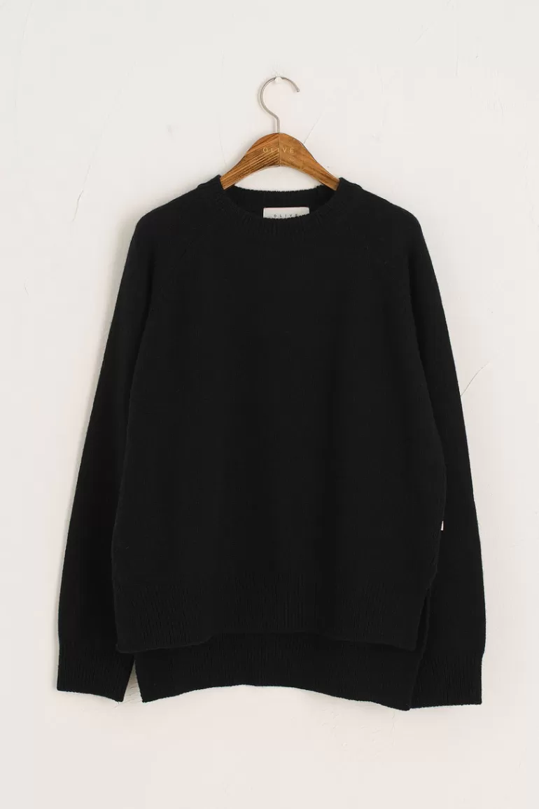 Women Olive Clothing Unbalanced Crew Neck Knit, Black