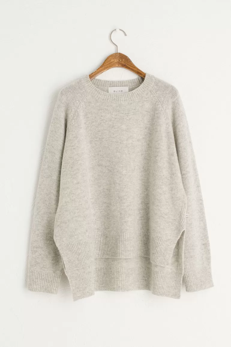 Women Olive Clothing Unbalanced Crew Neck Knit, Cloud