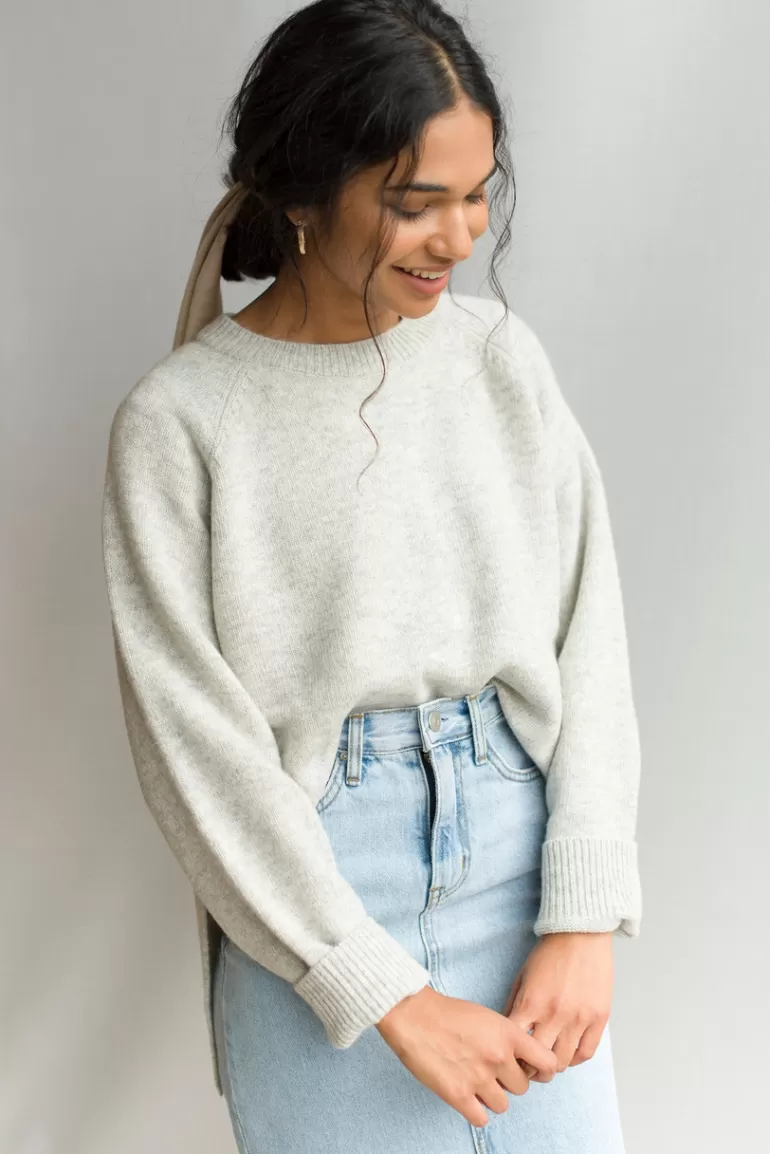 Women Olive Clothing Unbalanced Crew Neck Knit, Cloud