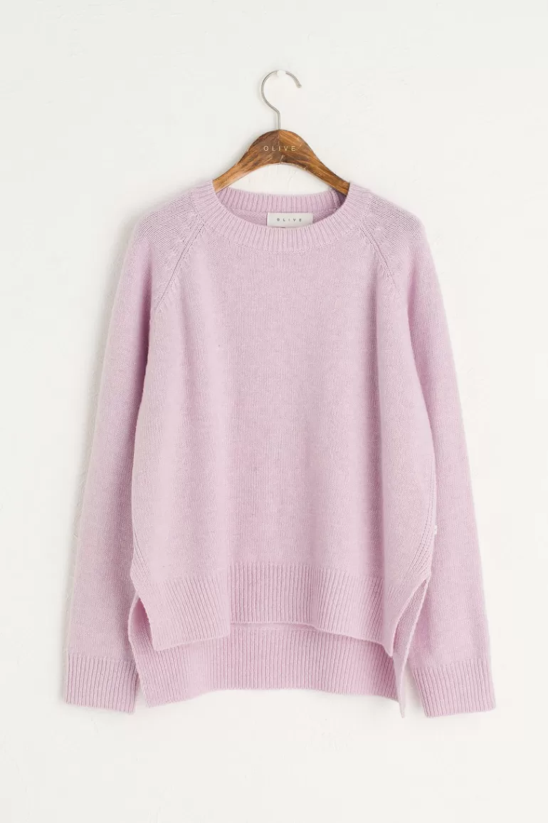 Women Olive Clothing Unbalanced Crew Neck Knit, Lilac
