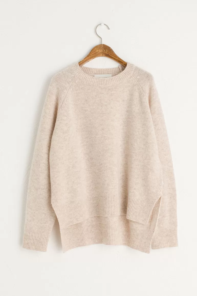 Women Olive Clothing Unbalanced Crew Neck Knit, Oatmeal