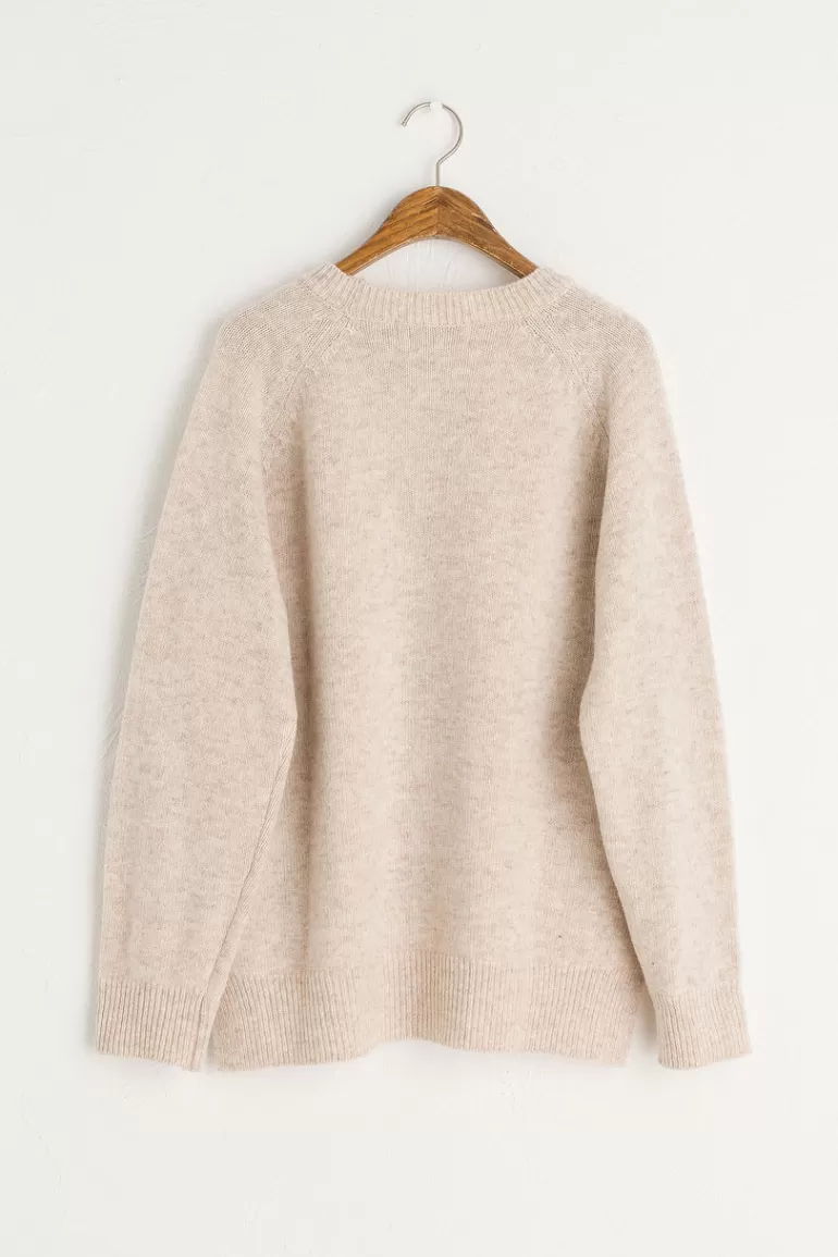 Women Olive Clothing Unbalanced Crew Neck Knit, Oatmeal