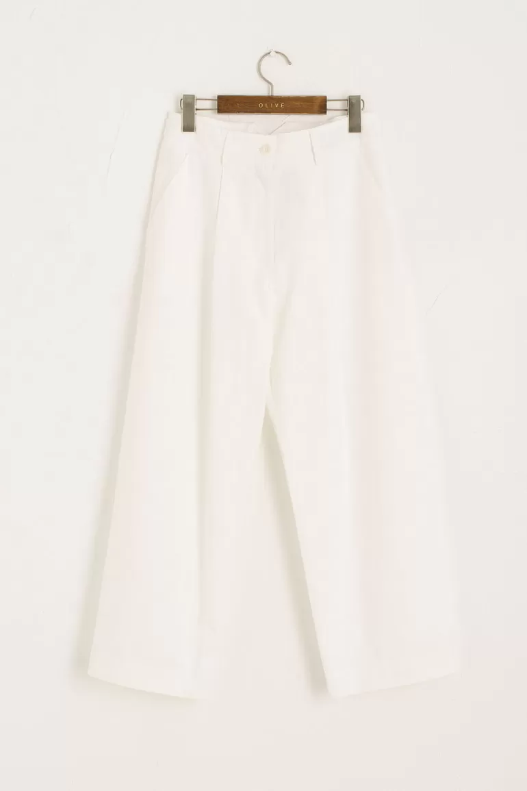 Women Olive Clothing Vijo Cotton Pintuck Pants, Ivory