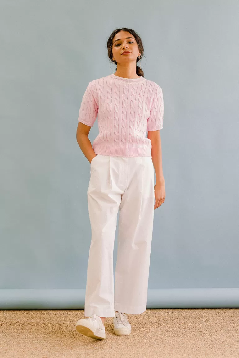 Women Olive Clothing Vijo Cotton Pintuck Pants, Ivory