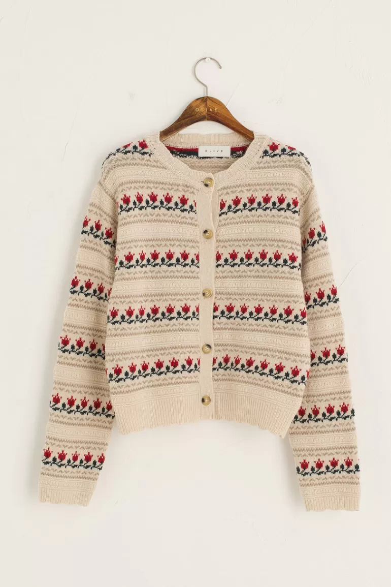 Women Olive Clothing Vintage Style Tulip Cardigan, Beige