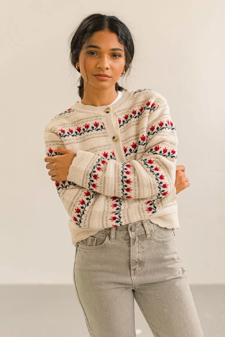 Women Olive Clothing Vintage Style Tulip Cardigan, Beige