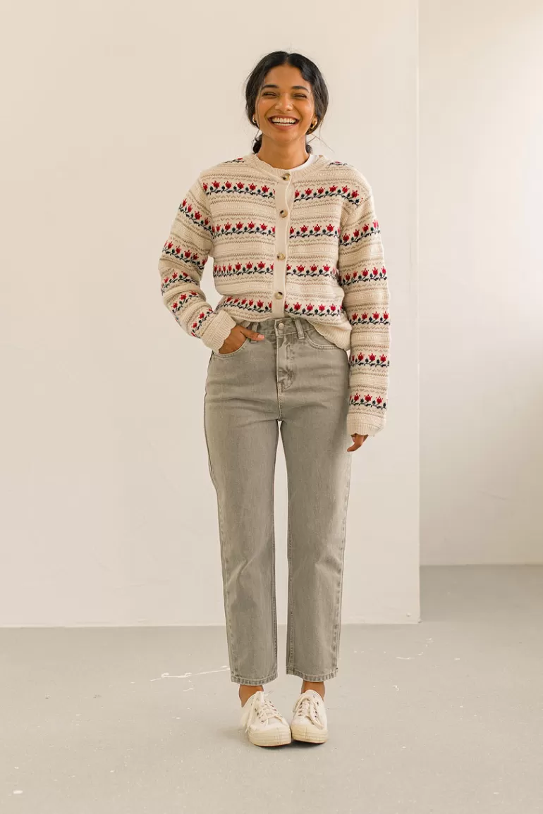 Women Olive Clothing Vintage Style Tulip Cardigan, Beige