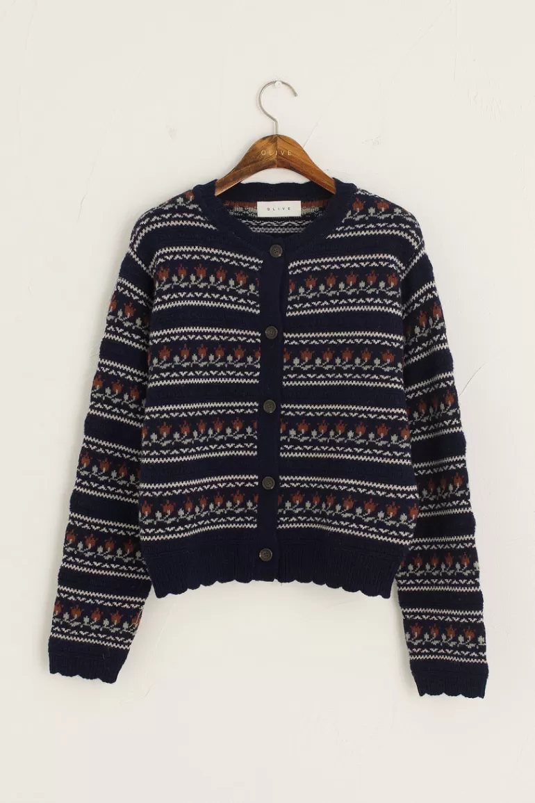 Women Olive Clothing Vintage Style Tulip Cardigan, Navy