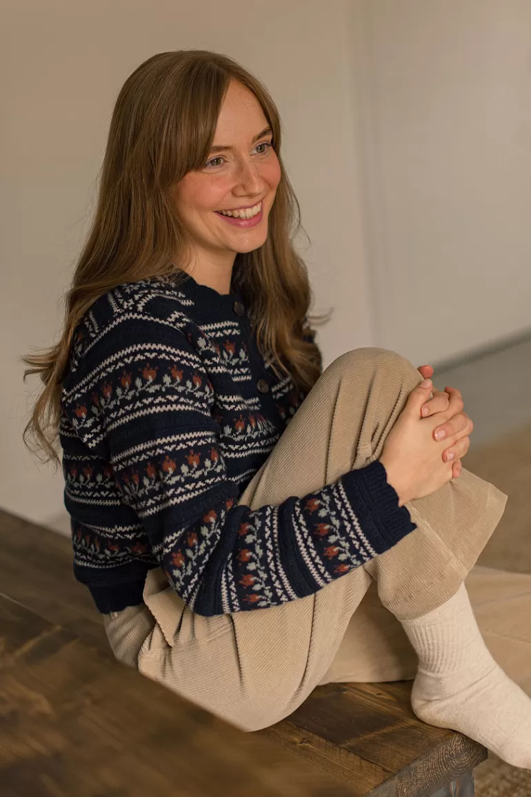 Women Olive Clothing Vintage Style Tulip Cardigan, Navy