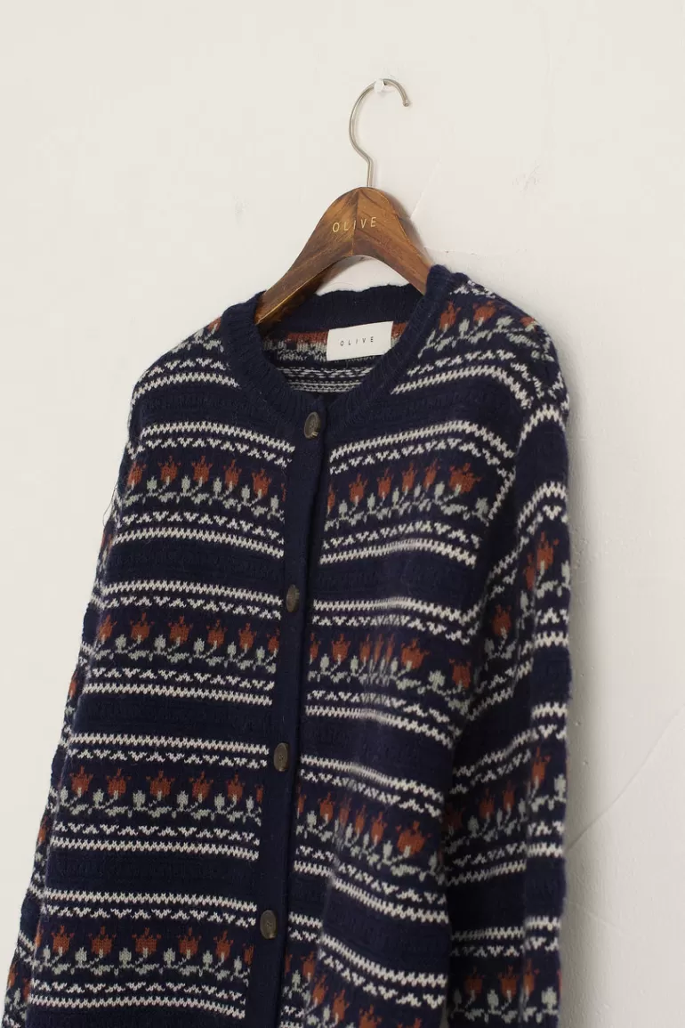 Women Olive Clothing Vintage Style Tulip Cardigan, Navy