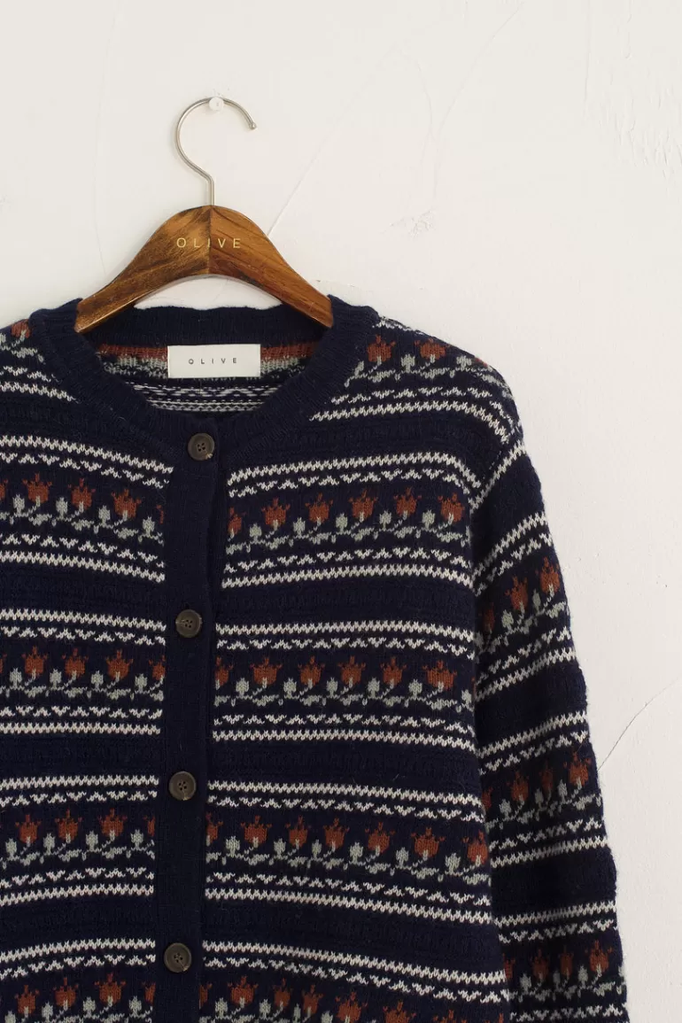 Women Olive Clothing Vintage Style Tulip Cardigan, Navy