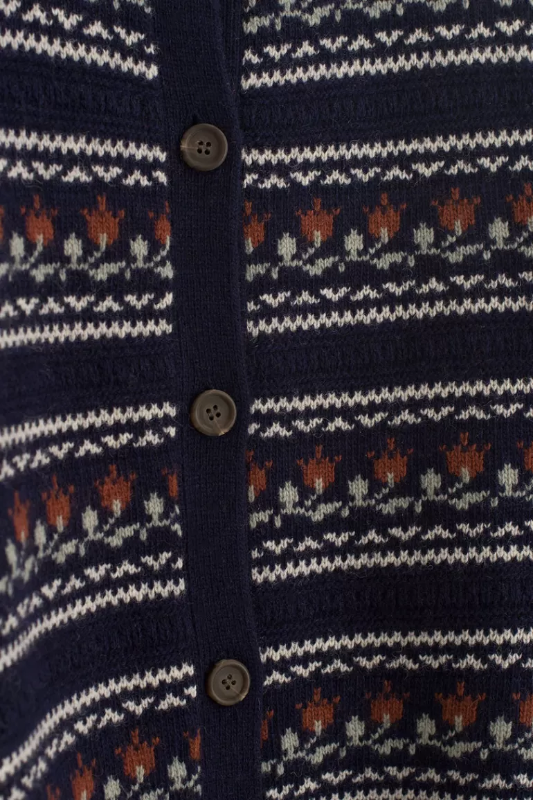 Women Olive Clothing Vintage Style Tulip Cardigan, Navy