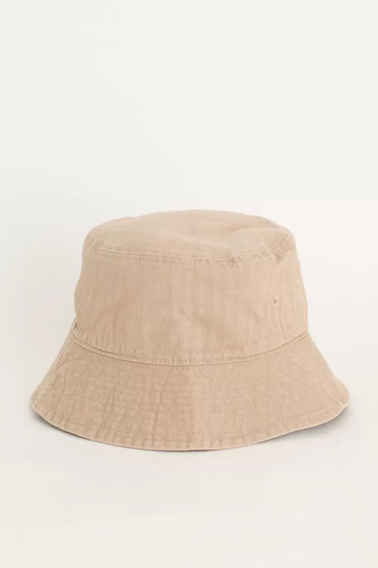 Women Olive Clothing Washed Colour Brimmed Hat, Beige