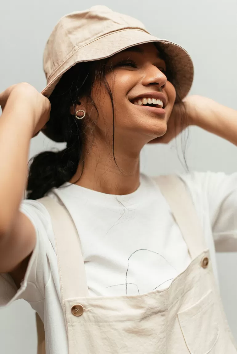 Women Olive Clothing Washed Colour Brimmed Hat, Beige