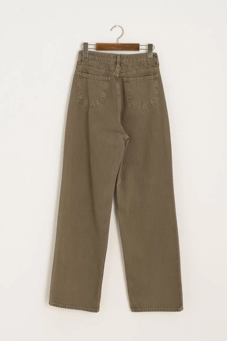 Women Olive Clothing Washed Colour Wide Jean, Khaki