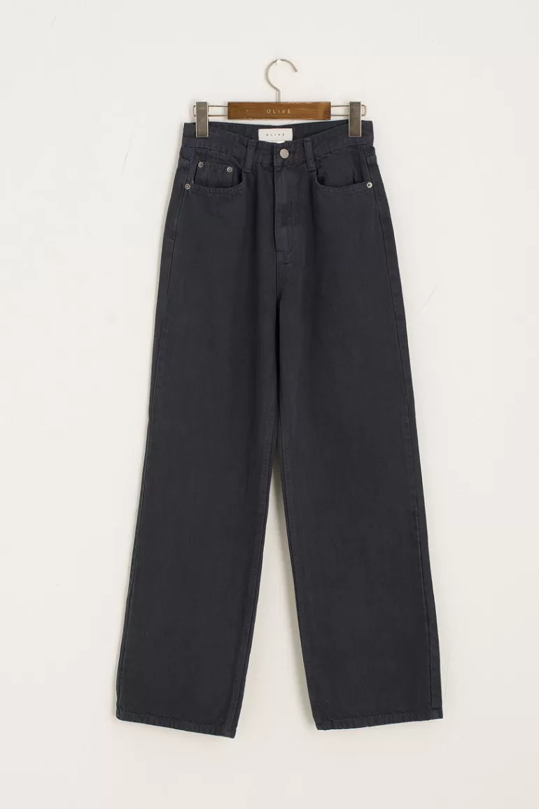 Women Olive Clothing Washed Colour Wide Jean, Navy