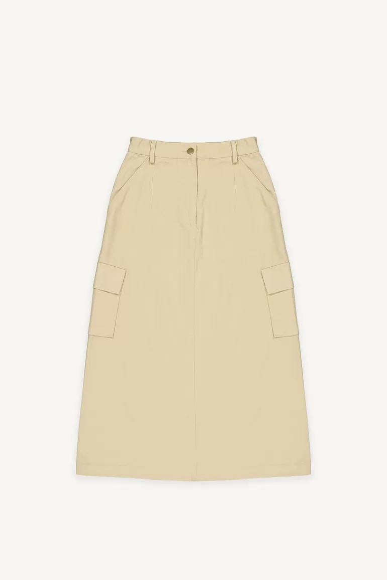 Women Olive Clothing Washed Cotton Cargo Skirt, Beige