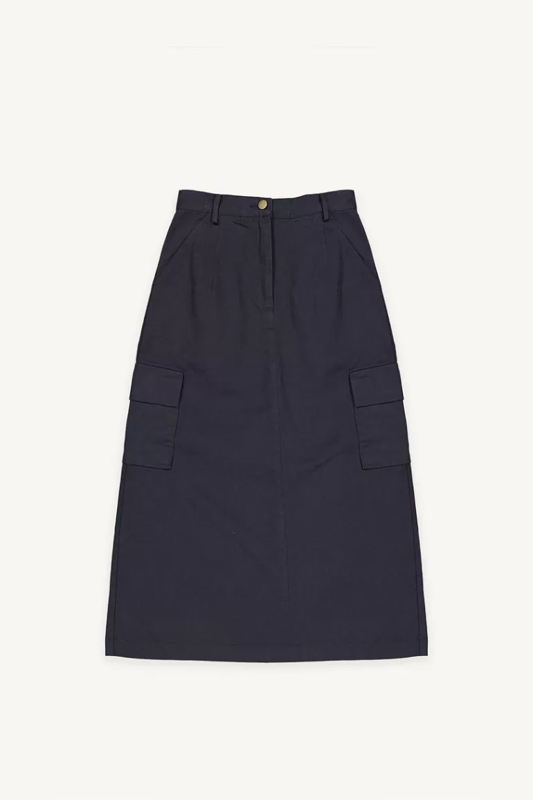 Women Olive Clothing Washed Cotton Cargo Skirt, Navy