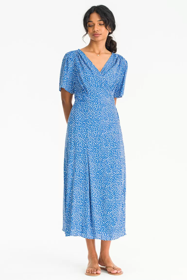 Women Olive Clothing White Splash Wrap Dress, Blue
